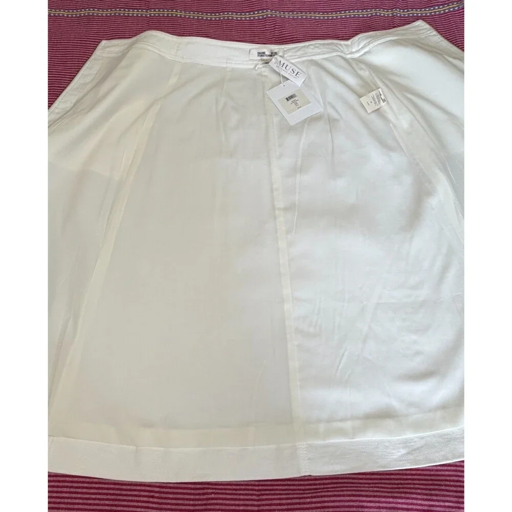 NWT Diane von Furstenberg Ivory Zip Front A-Line Midi Skirt Linen Cotton Sz 6